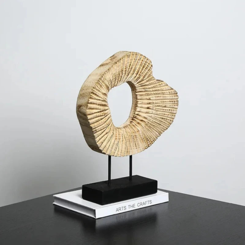 Carved Wood Abstract Sculpture on Metal Stand - Image 4