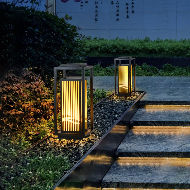 Black Metal LED Solar Outdoor Lantern - Image 3