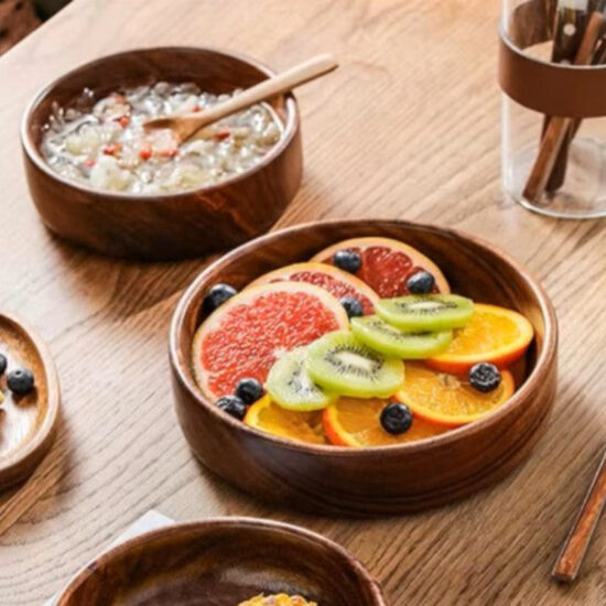 Solid Walnut Wood Serving Bowls, Set of 2
