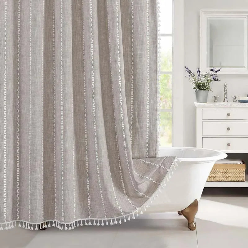 Linen Shower Curtain with Tassel Hem - Image 10