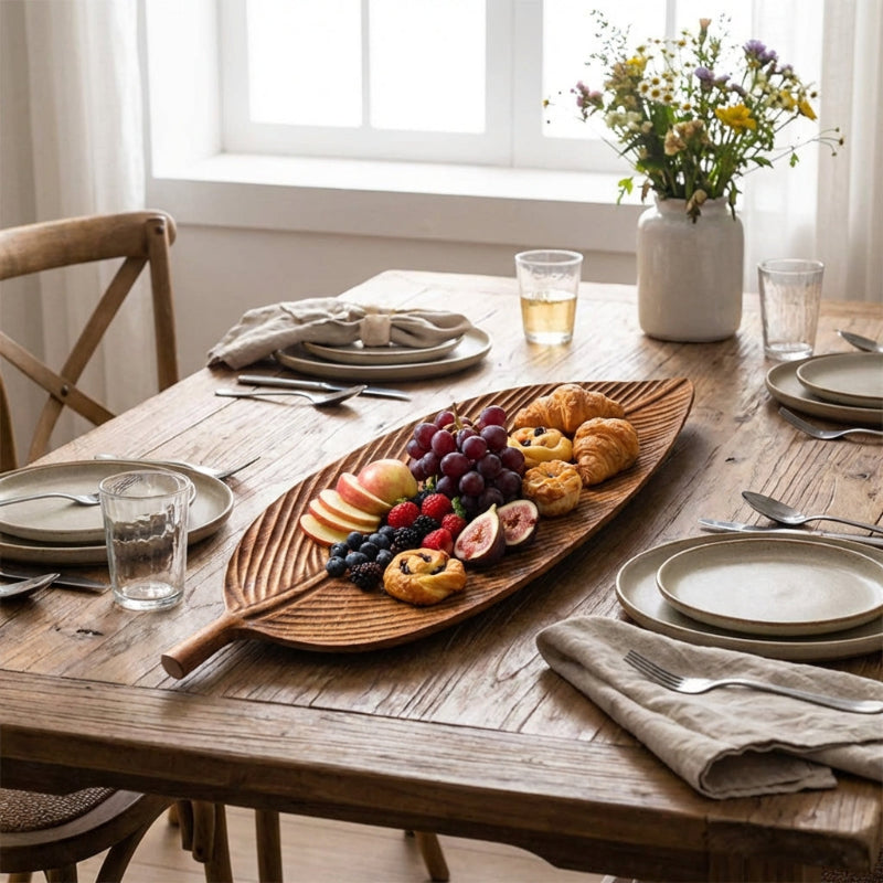 Carved Wood Leaf Serving Tray - Image 5