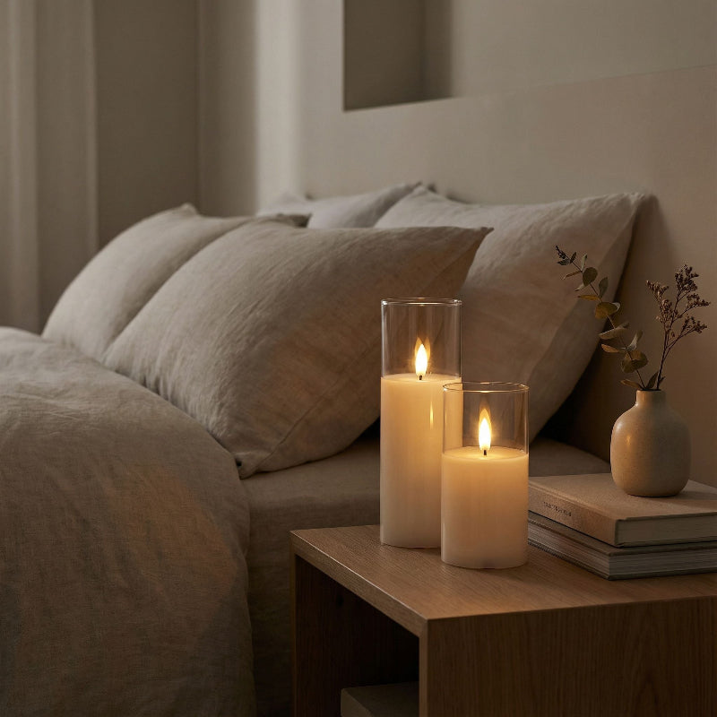Clear Ivory Flameless Pillar Candles, Set of 9 - Image 6