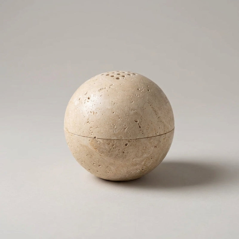 Sculptural Travertine Sphere Incense Burner - Image 2